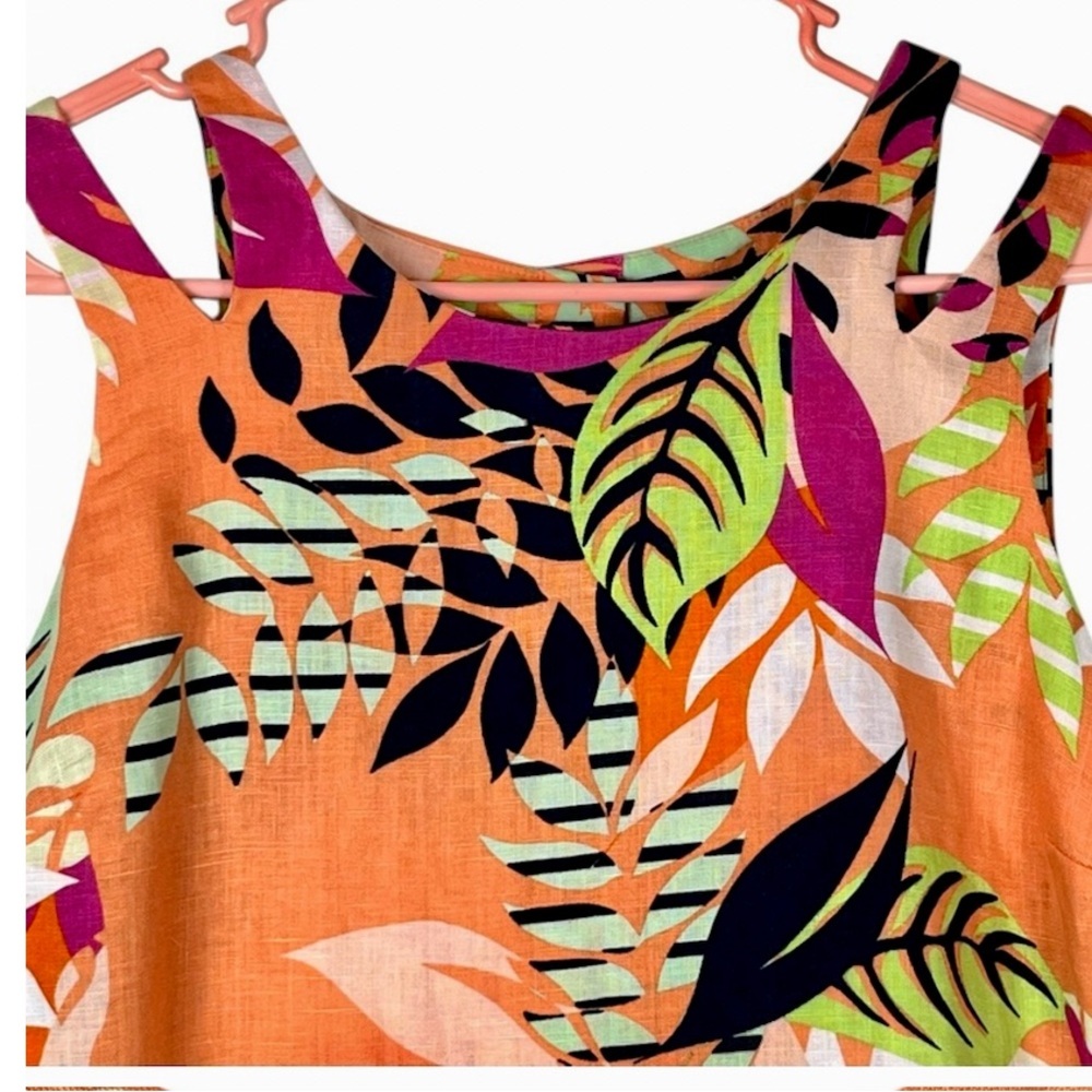 Tropical Leaf Print Linen Sleeveless High-Low Top by Kaari.  Women’s sized M - Picture 3 of 6